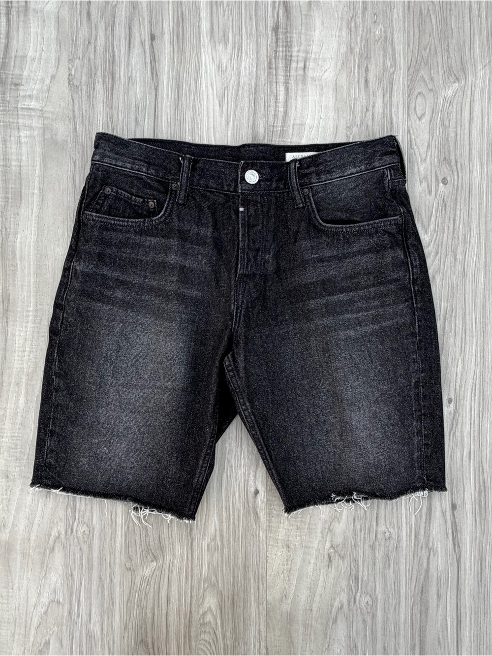 AllSaints Switch Faded Black Denim Cut-Off Shorts